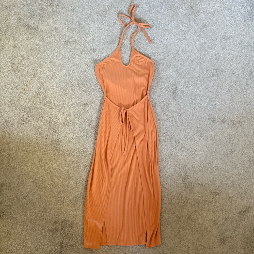 Avec Les Filles Ribbed Knit Halter Maxi Dress